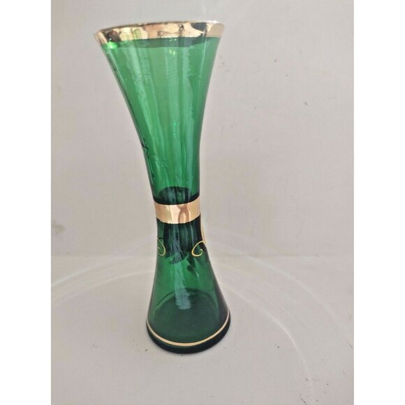 Bohemia Art Glass Vase Hand Blown - Gold Gilded- Enamel Florals 7" Tall - Picture 4 of 11